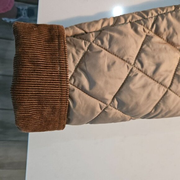 Ralph Lauren Quilted Barn Jacket Medium Leather Trim Tan Utility Trucker Coat - Picture 9 of 16